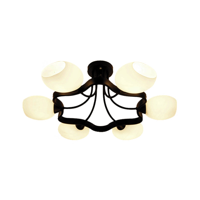 White Orb Shade Semi Flushmount Light with Orb Shade 6/8 Lights Frosted Glass Ceiling Fixture for Hotel Clearhalo 'Ceiling Lights' 'Close To Ceiling Lights' 'Close to ceiling' 'Glass shade' 'Glass' 'Semi-flushmount' Lighting' 377193