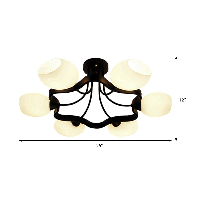 White Orb Shade Semi Flushmount Light with Orb Shade 6/8 Lights Frosted Glass Ceiling Fixture for Hotel Clearhalo 'Ceiling Lights' 'Close To Ceiling Lights' 'Close to ceiling' 'Glass shade' 'Glass' 'Semi-flushmount' Lighting' 377194