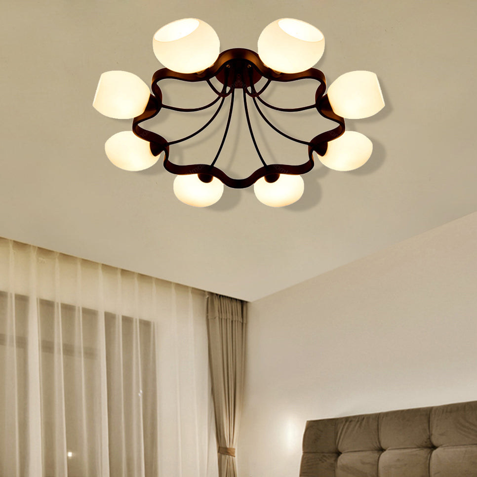 White Orb Shade Semi Flushmount Light with Orb Shade 6/8 Lights Frosted Glass Ceiling Fixture for Hotel 8 Black Clearhalo 'Ceiling Lights' 'Close To Ceiling Lights' 'Close to ceiling' 'Glass shade' 'Glass' 'Semi-flushmount' Lighting' 377196
