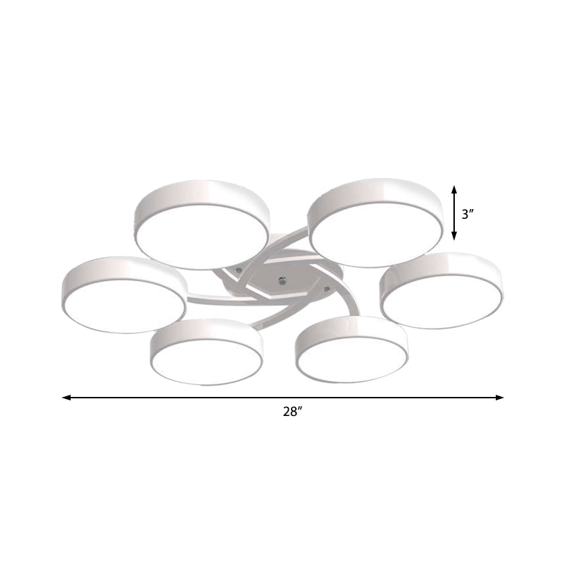 Black/White Drum Shade Ceiling Light 3/6/9 Heads Nordic Style Acrylic Semi Ceiling Mount Light for Living Room Clearhalo 'Ceiling Lights' 'Close To Ceiling Lights' 'Close to ceiling' 'Semi-flushmount' Lighting' 377207