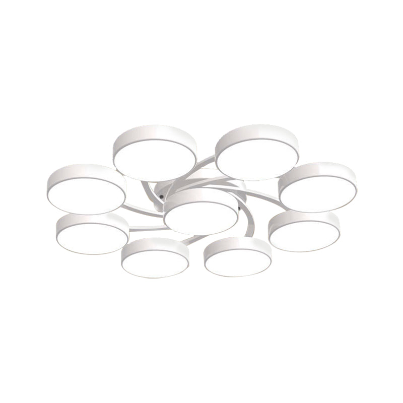 Black/White Drum Shade Ceiling Light 3/6/9 Heads Nordic Style Acrylic Semi Ceiling Mount Light for Living Room Clearhalo 'Ceiling Lights' 'Close To Ceiling Lights' 'Close to ceiling' 'Semi-flushmount' Lighting' 377210