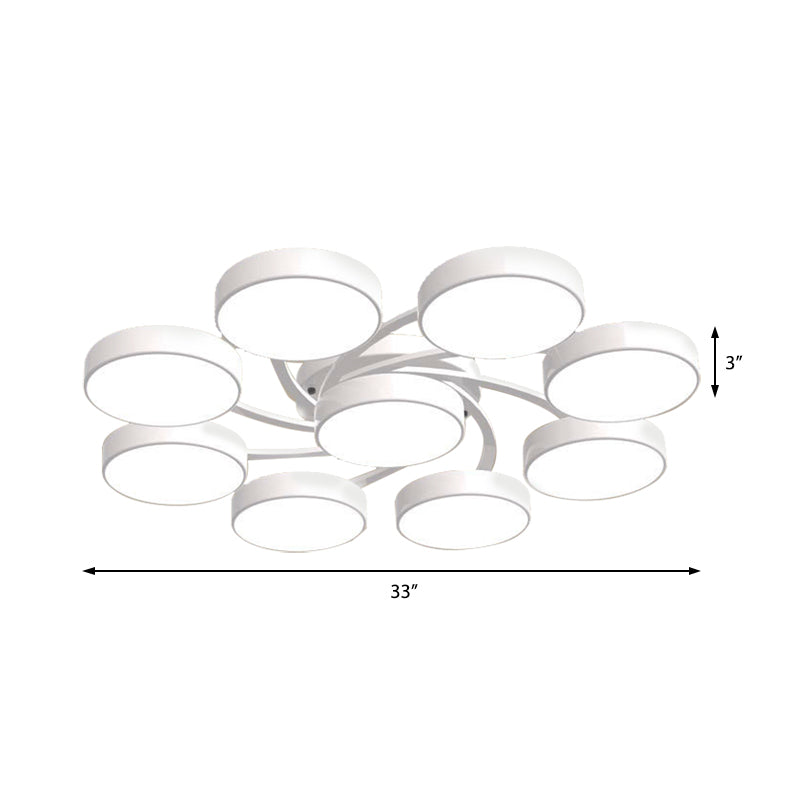 Black/White Drum Shade Ceiling Light 3/6/9 Heads Nordic Style Acrylic Semi Ceiling Mount Light for Living Room Clearhalo 'Ceiling Lights' 'Close To Ceiling Lights' 'Close to ceiling' 'Semi-flushmount' Lighting' 377211