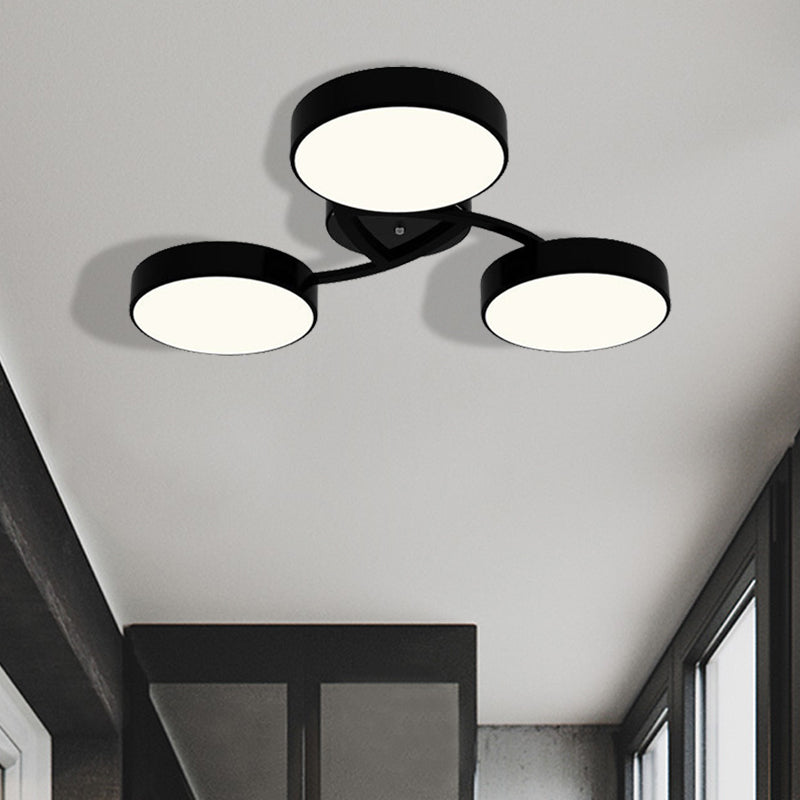 Black/White Drum Shade Ceiling Light 3/6/9 Heads Nordic Style Acrylic Semi Ceiling Mount Light for Living Room 3 Black Clearhalo 'Ceiling Lights' 'Close To Ceiling Lights' 'Close to ceiling' 'Semi-flushmount' Lighting' 377212