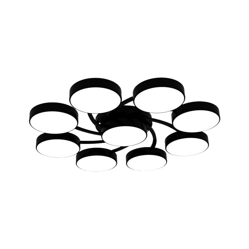 Black/White Drum Shade Ceiling Light 3/6/9 Heads Nordic Style Acrylic Semi Ceiling Mount Light for Living Room Clearhalo 'Ceiling Lights' 'Close To Ceiling Lights' 'Close to ceiling' 'Semi-flushmount' Lighting' 377220