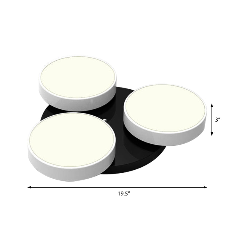 3/5/8/12 Heads Drum Flush Mount Light Modern Acrylic and Metal Ceiling Lamp in Black/White for Study Room Clearhalo 'Ceiling Lights' 'Close To Ceiling Lights' 'Close to ceiling' 'Semi-flushmount' Lighting' 377224