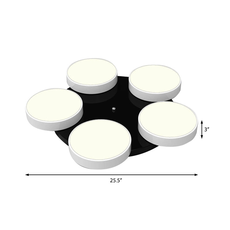 3/5/8/12 Heads Drum Flush Mount Light Modern Acrylic and Metal Ceiling Lamp in Black/White for Study Room Clearhalo 'Ceiling Lights' 'Close To Ceiling Lights' 'Close to ceiling' 'Semi-flushmount' Lighting' 377228