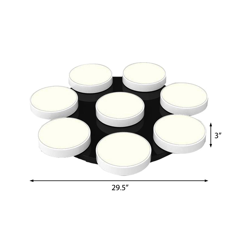 3/5/8/12 Heads Drum Flush Mount Light Modern Acrylic and Metal Ceiling Lamp in Black/White for Study Room Clearhalo 'Ceiling Lights' 'Close To Ceiling Lights' 'Close to ceiling' 'Semi-flushmount' Lighting' 377232