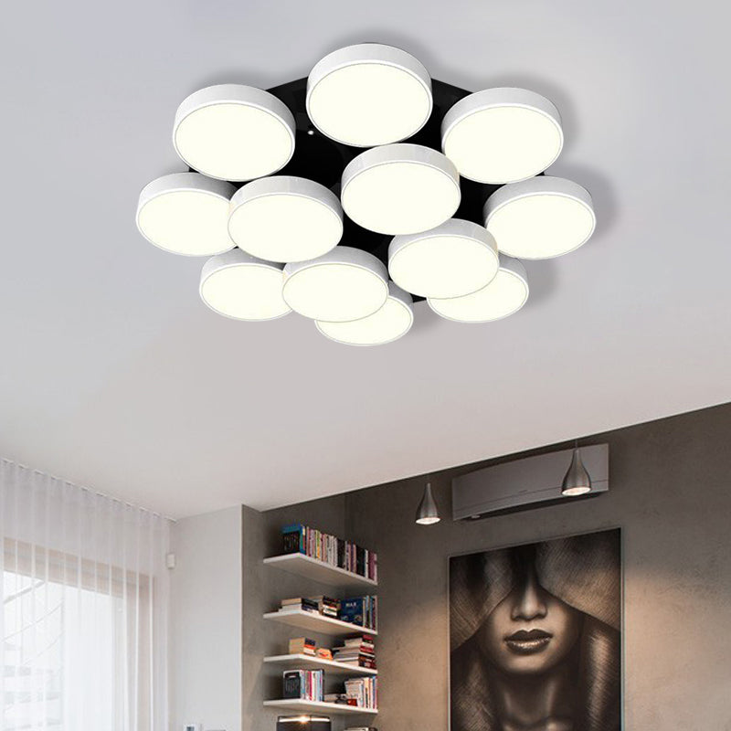 3/5/8/12 Heads Drum Flush Mount Light Modern Acrylic and Metal Ceiling Lamp in Black/White for Study Room 12 White Clearhalo 'Ceiling Lights' 'Close To Ceiling Lights' 'Close to ceiling' 'Semi-flushmount' Lighting' 377233