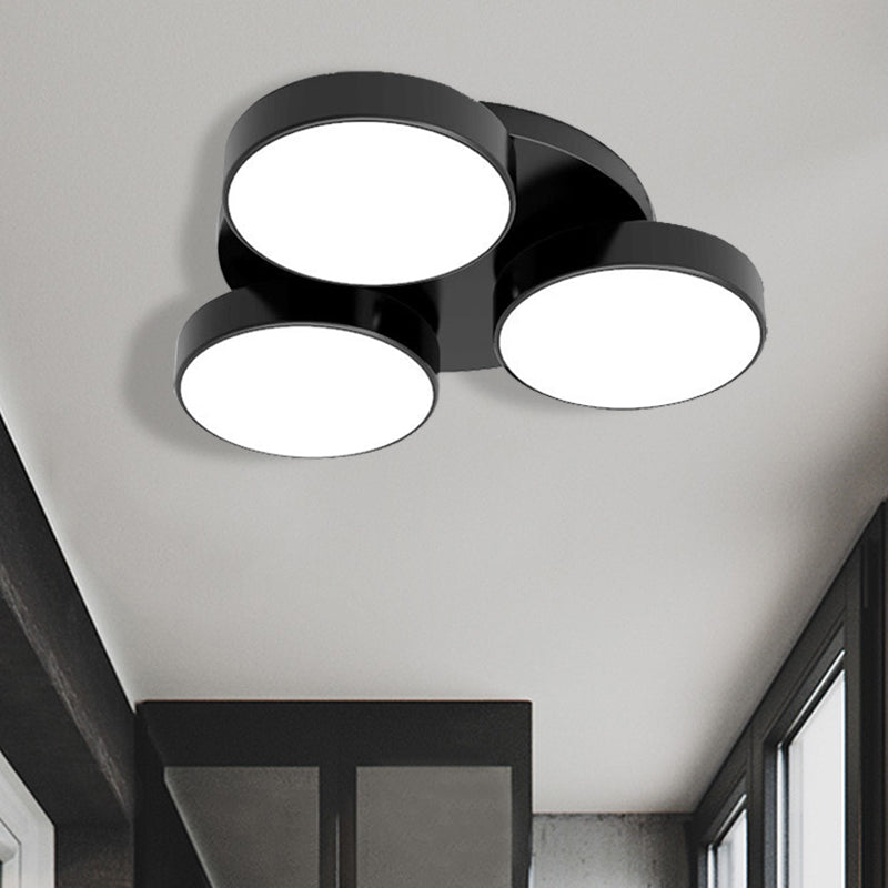 3/5/8/12 Heads Drum Flush Mount Light Modern Acrylic and Metal Ceiling Lamp in Black/White for Study Room 3 Black Clearhalo 'Ceiling Lights' 'Close To Ceiling Lights' 'Close to ceiling' 'Semi-flushmount' Lighting' 377237