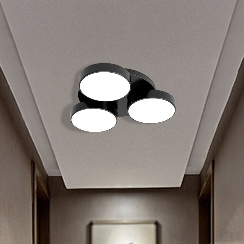 3/5/8/12 Heads Drum Flush Mount Light Modern Acrylic and Metal Ceiling Lamp in Black/White for Study Room Clearhalo 'Ceiling Lights' 'Close To Ceiling Lights' 'Close to ceiling' 'Semi-flushmount' Lighting' 377238