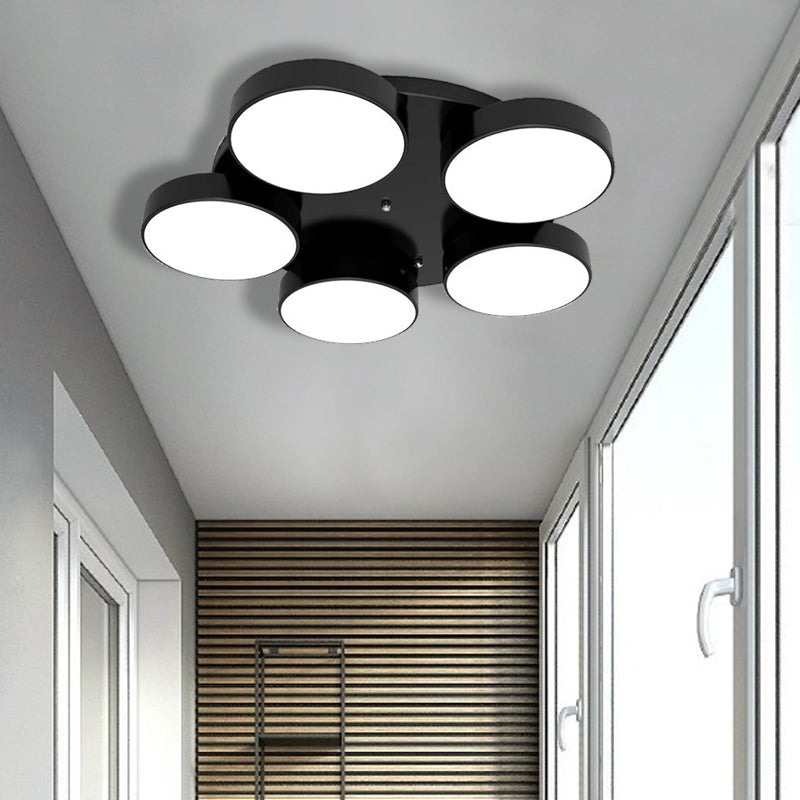 3/5/8/12 Heads Drum Flush Mount Light Modern Acrylic and Metal Ceiling Lamp in Black/White for Study Room 5 Black Clearhalo 'Ceiling Lights' 'Close To Ceiling Lights' 'Close to ceiling' 'Semi-flushmount' Lighting' 377240