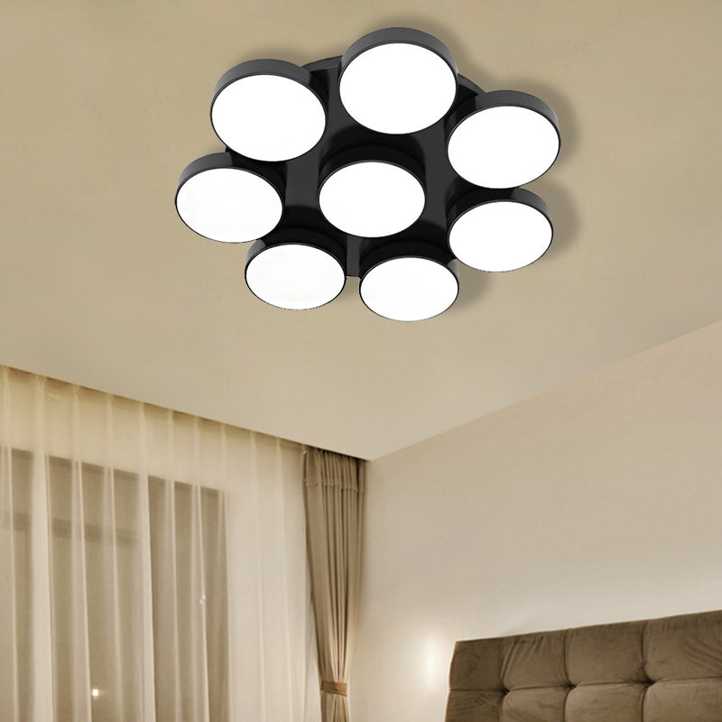 3/5/8/12 Heads Drum Flush Mount Light Modern Acrylic and Metal Ceiling Lamp in Black/White for Study Room 8 Black Clearhalo 'Ceiling Lights' 'Close To Ceiling Lights' 'Close to ceiling' 'Semi-flushmount' Lighting' 377243