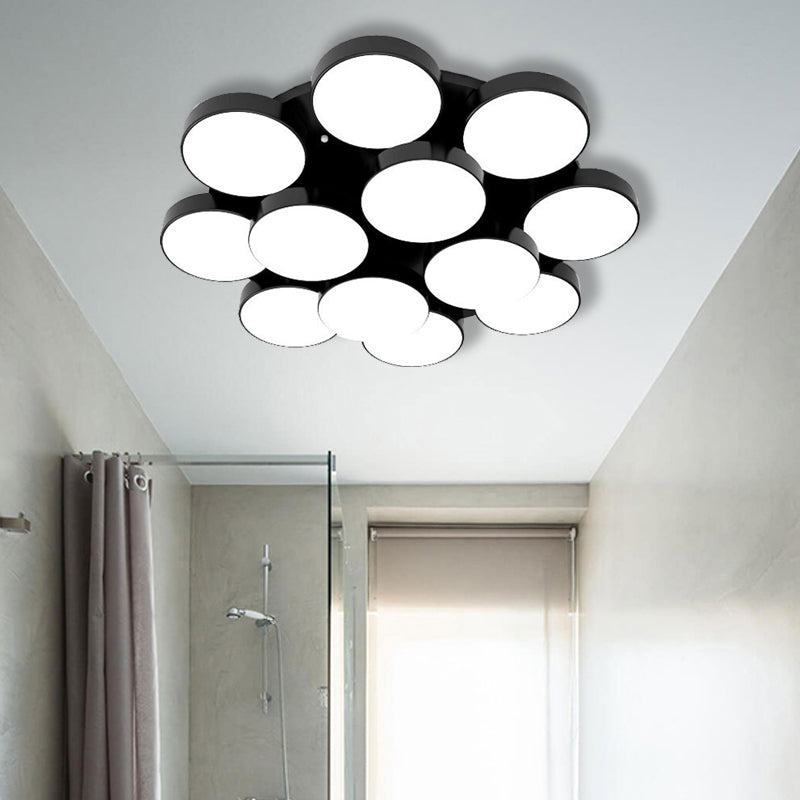 3/5/8/12 Heads Drum Flush Mount Light Modern Acrylic and Metal Ceiling Lamp in Black/White for Study Room 12 Black Clearhalo 'Ceiling Lights' 'Close To Ceiling Lights' 'Close to ceiling' 'Semi-flushmount' Lighting' 377246