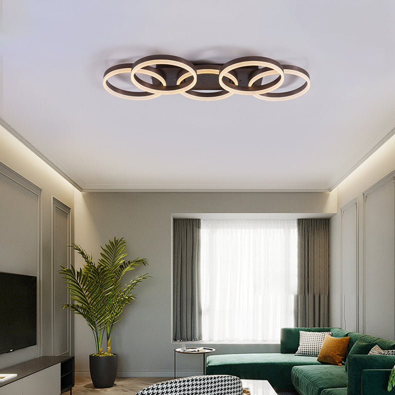 Modern Ring LED Ceiling Light Acrylic Flush Ceiling Light in Brown for Adult Bedroom Shop Brown Clearhalo 'Ceiling Lights' 'Close To Ceiling Lights' 'Close to ceiling' 'Semi-flushmount' Lighting' 377326