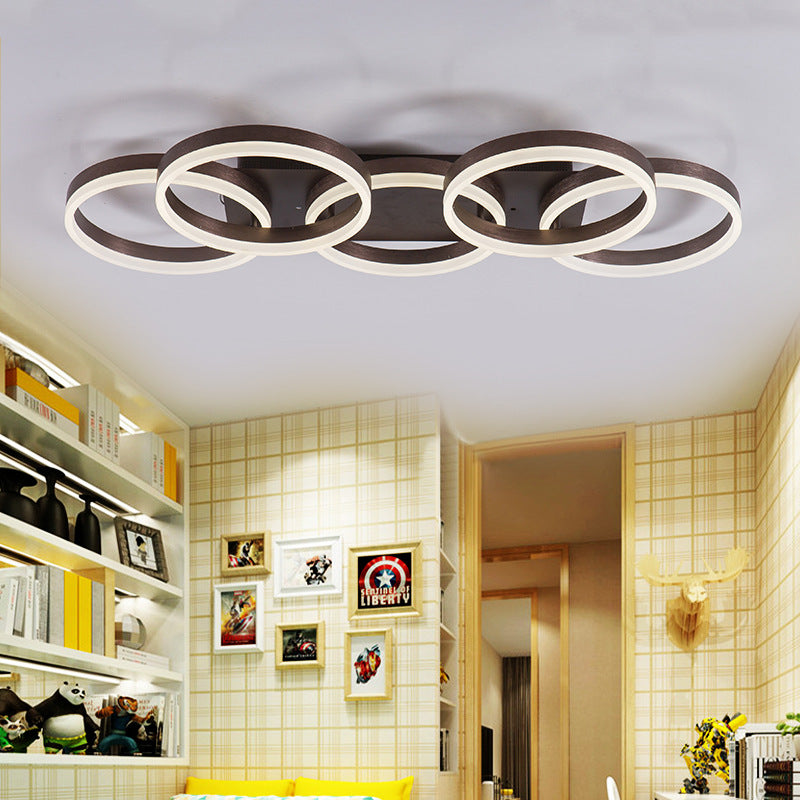 Modern Ring LED Ceiling Light Acrylic Flush Ceiling Light in Brown for Adult Bedroom Shop Clearhalo 'Ceiling Lights' 'Close To Ceiling Lights' 'Close to ceiling' 'Semi-flushmount' Lighting' 377327