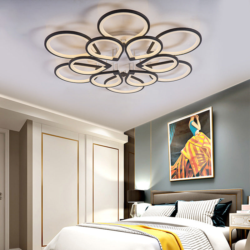 Ring Petal LED Ceiling Mount Light Living Room Modern Neutral/Warm/White Ceiling Lamp in Black Clearhalo 'Ceiling Lights' 'Close To Ceiling Lights' 'Close to ceiling' 'Semi-flushmount' Lighting' 377350