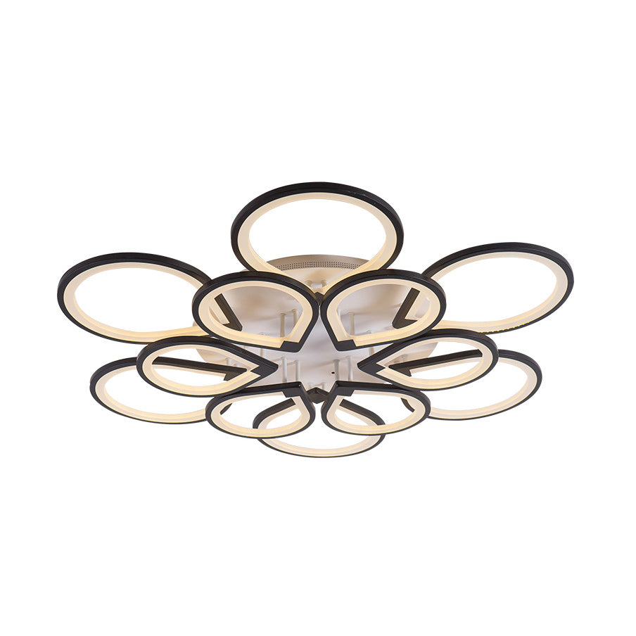 Ring Petal LED Ceiling Mount Light Living Room Modern Neutral/Warm/White Ceiling Lamp in Black Clearhalo 'Ceiling Lights' 'Close To Ceiling Lights' 'Close to ceiling' 'Semi-flushmount' Lighting' 377351