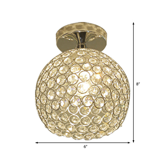 Romantic Globe Flush Mount Light 1 Head Metal and Clear Crystal Ceiling Light in Chrome for Corridor Clearhalo 'Ceiling Lights' 'Close To Ceiling Lights' 'Close to ceiling' 'Semi-flushmount' Lighting' 377367