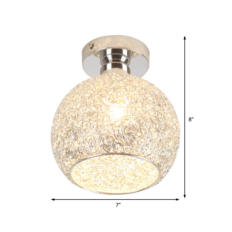 Romantic Globe Flush Mount Light 1 Head Metal and Clear Crystal Ceiling Light in Chrome for Corridor Clearhalo 'Ceiling Lights' 'Close To Ceiling Lights' 'Close to ceiling' 'Semi-flushmount' Lighting' 377372