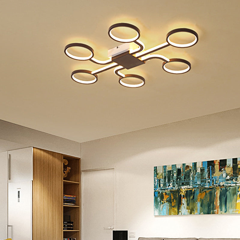 Sputnik Flush Ceiling Light with Ring Shade 4/6/8 Heads Nordic Iron Ceiling Flush Mount Light in Black 6 Black Clearhalo 'Ceiling Lights' 'Close To Ceiling Lights' 'Close to ceiling' 'Semi-flushmount' Lighting' 377438