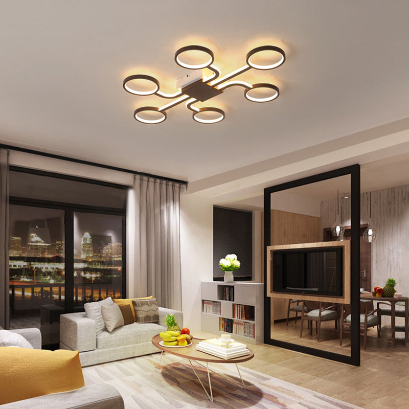 Sputnik Flush Ceiling Light with Ring Shade 4/6/8 Heads Nordic Iron Ceiling Flush Mount Light in Black Clearhalo 'Ceiling Lights' 'Close To Ceiling Lights' 'Close to ceiling' 'Semi-flushmount' Lighting' 377439