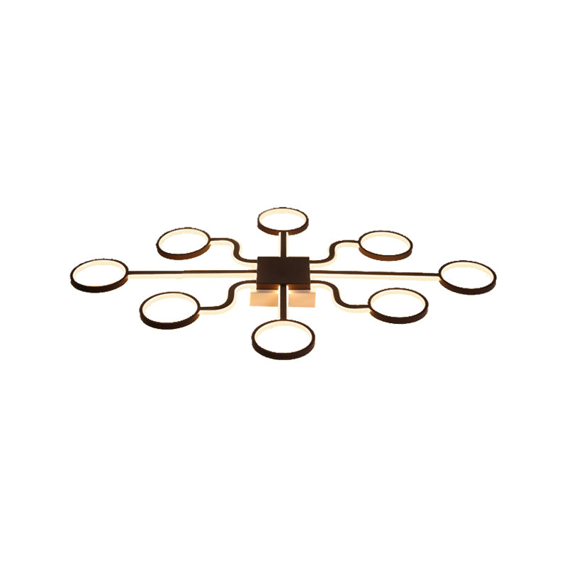 Sputnik Flush Ceiling Light with Ring Shade 4/6/8 Heads Nordic Iron Ceiling Flush Mount Light in Black Clearhalo 'Ceiling Lights' 'Close To Ceiling Lights' 'Close to ceiling' 'Semi-flushmount' Lighting' 377444