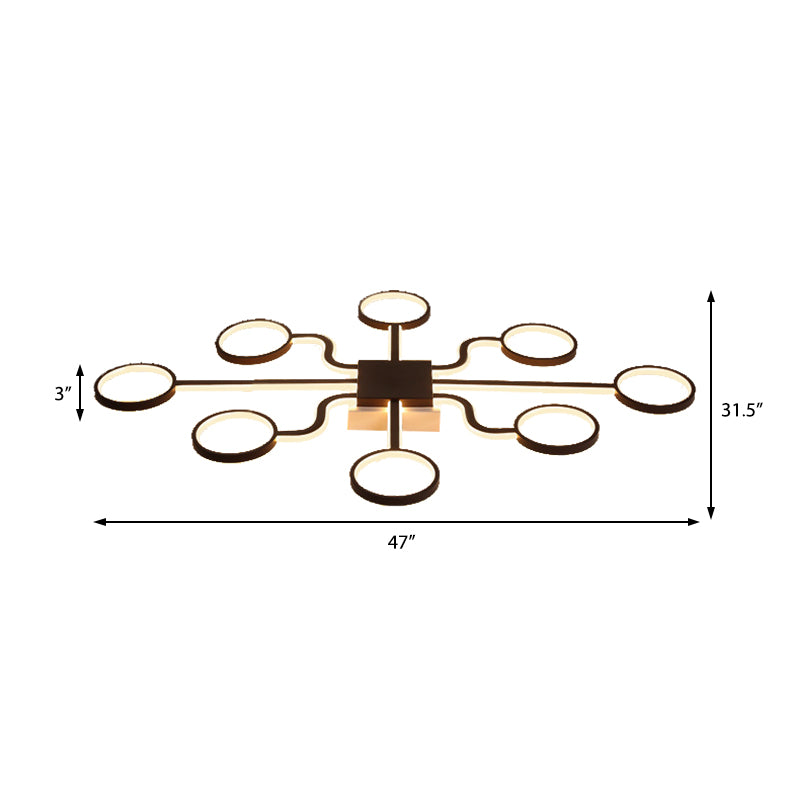 Sputnik Flush Ceiling Light with Ring Shade 4/6/8 Heads Nordic Iron Ceiling Flush Mount Light in Black Clearhalo 'Ceiling Lights' 'Close To Ceiling Lights' 'Close to ceiling' 'Semi-flushmount' Lighting' 377445