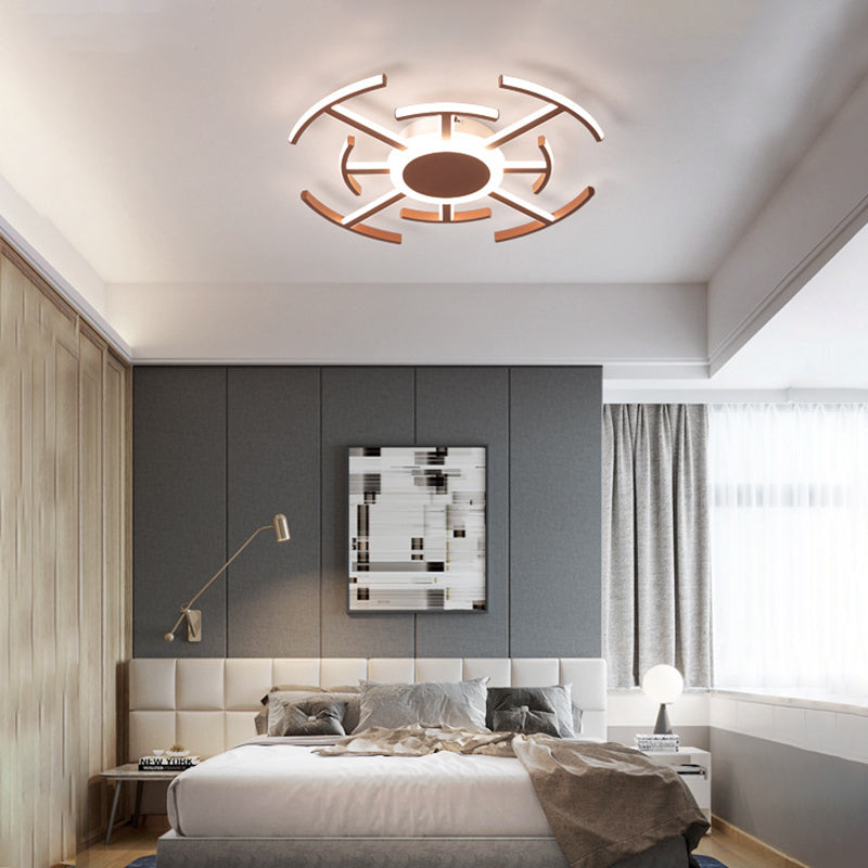 Metal Round Flushmount Light with Maze Design Contemporary 8/12/16-LED Flush Ceiling Lamp in Brown 8 White Clearhalo 'Ceiling Lights' 'Close To Ceiling Lights' 'Close to ceiling' 'Semi-flushmount' Lighting' 377459