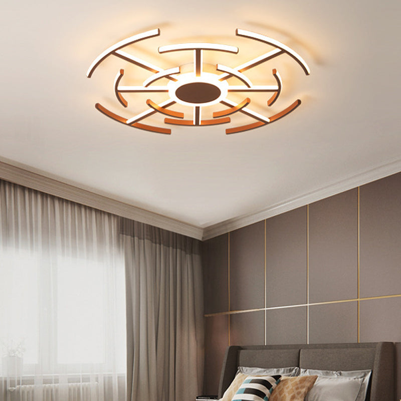 Metal Round Flushmount Light with Maze Design Contemporary 8/12/16-LED Flush Ceiling Lamp in Brown 12 White Clearhalo 'Ceiling Lights' 'Close To Ceiling Lights' 'Close to ceiling' 'Semi-flushmount' Lighting' 377463