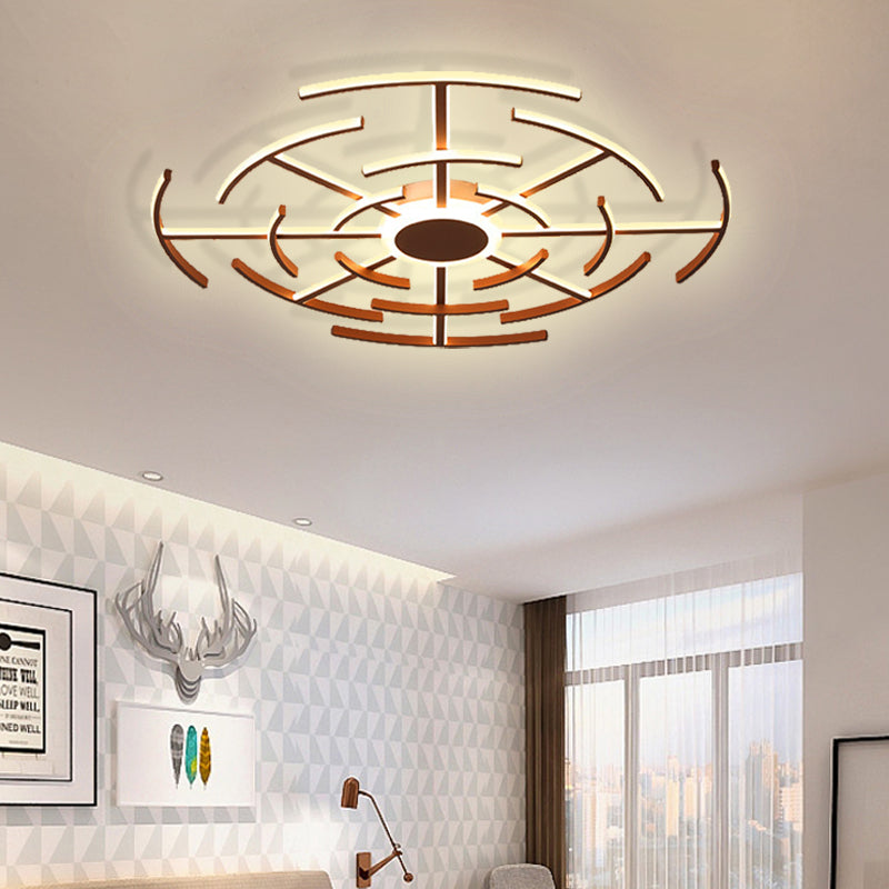 Metal Round Flushmount Light with Maze Design Contemporary 8/12/16-LED Flush Ceiling Lamp in Brown 16 White Clearhalo 'Ceiling Lights' 'Close To Ceiling Lights' 'Close to ceiling' 'Semi-flushmount' Lighting' 377467