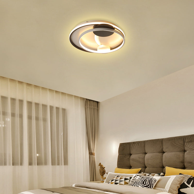 Double Square/Circle Led Flush Mount Ceiling Light Modernism Metal Ceiling Lighting in Black and White White Round Clearhalo 'Ceiling Lights' 'Close To Ceiling Lights' 'Close to ceiling' 'Semi-flushmount' Lighting' 377520