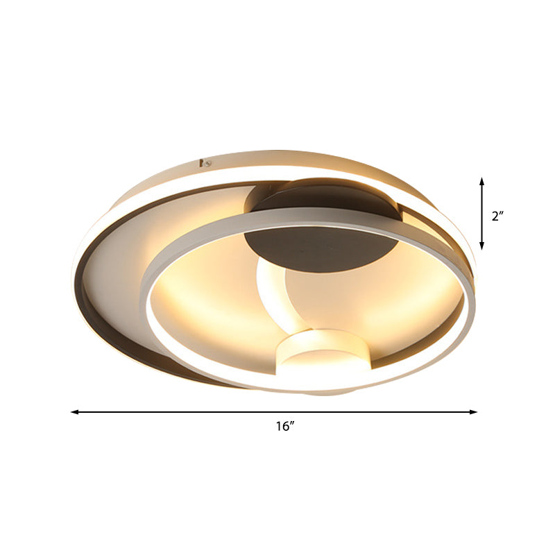 Double Square/Circle Led Flush Mount Ceiling Light Modernism Metal Ceiling Lighting in Black and White Clearhalo 'Ceiling Lights' 'Close To Ceiling Lights' 'Close to ceiling' 'Semi-flushmount' Lighting' 377523