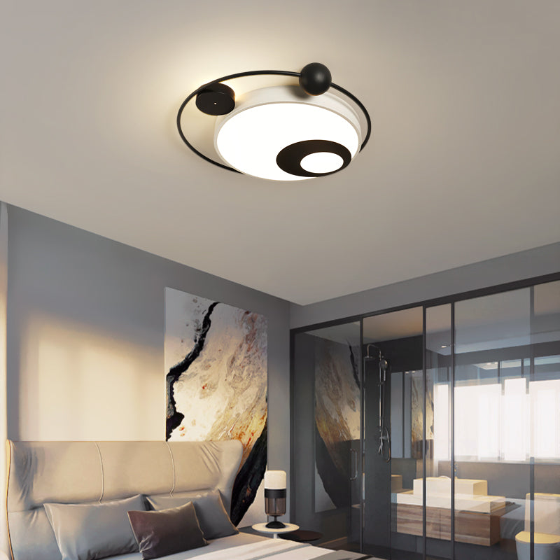 Square/Round Flushmount Modern Vintage Metal Led Black/White Flush Lighting in Warm Light with Diffuser White Round Clearhalo 'Ceiling Lights' 'Close To Ceiling Lights' 'Close to ceiling' 'Flush mount' Lighting' 377528