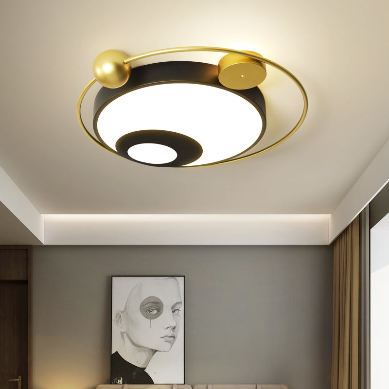 Square/Round Flushmount Modern Vintage Metal Led Black/White Flush Lighting in Warm Light with Diffuser Black Round Clearhalo 'Ceiling Lights' 'Close To Ceiling Lights' 'Close to ceiling' 'Flush mount' Lighting' 377532