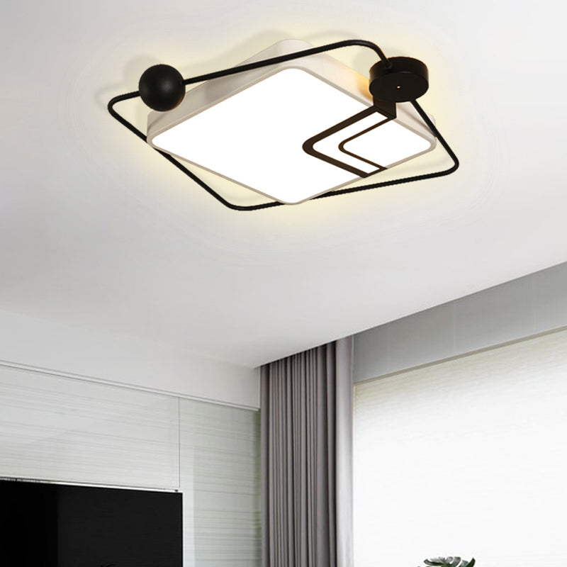 Square/Round Flushmount Modern Vintage Metal Led Black/White Flush Lighting in Warm Light with Diffuser White Square Clearhalo 'Ceiling Lights' 'Close To Ceiling Lights' 'Close to ceiling' 'Flush mount' Lighting' 377536