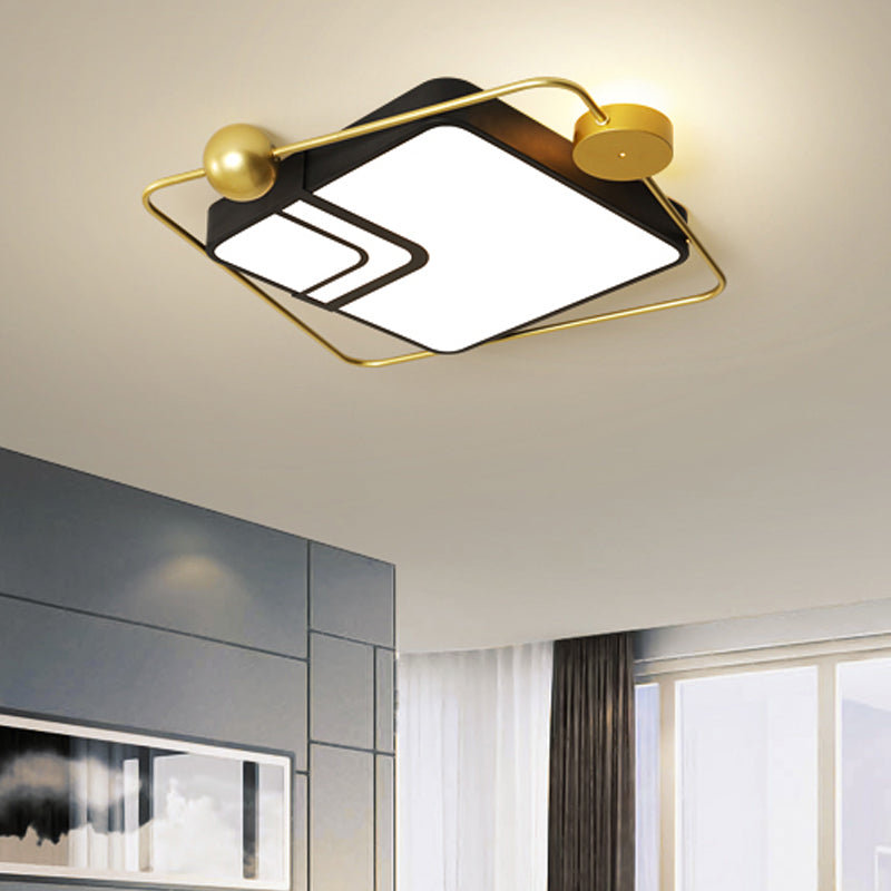 Square/Round Flushmount Modern Vintage Metal Led Black/White Flush Lighting in Warm Light with Diffuser Black Square Clearhalo 'Ceiling Lights' 'Close To Ceiling Lights' 'Close to ceiling' 'Flush mount' Lighting' 377539