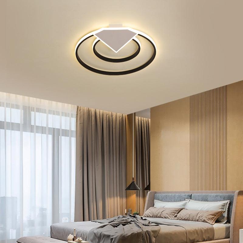 Double Ring Flush Mount Ceiling Light Warm/White Light Modern Metal Led Indoor Flush Lighting in Black, 19.5"/23.5" Wide Black 16" Clearhalo 'Ceiling Lights' 'Close To Ceiling Lights' 'Close to ceiling' 'Semi-flushmount' Lighting' 377550