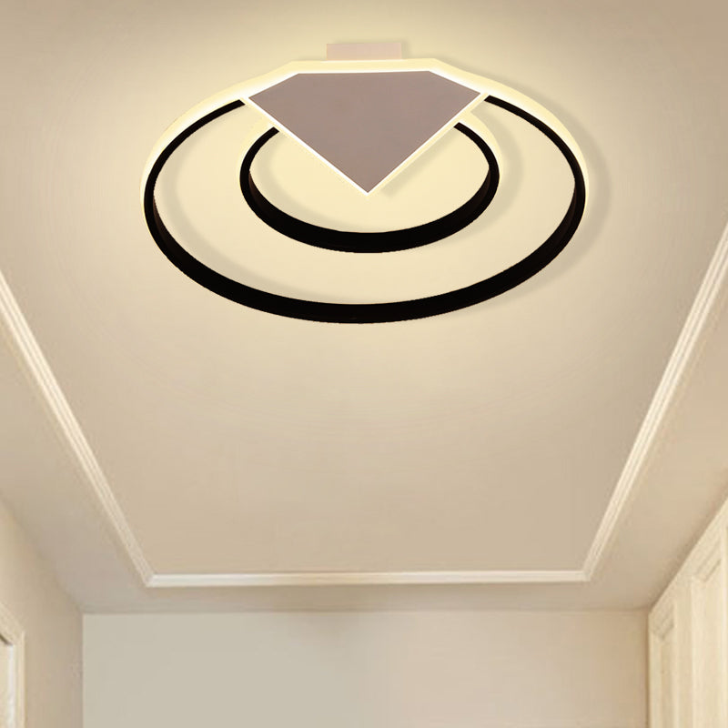 Double Ring Flush Mount Ceiling Light Warm/White Light Modern Metal Led Indoor Flush Lighting in Black, 19.5"/23.5" Wide Black 19.5" Clearhalo 'Ceiling Lights' 'Close To Ceiling Lights' 'Close to ceiling' 'Semi-flushmount' Lighting' 377555