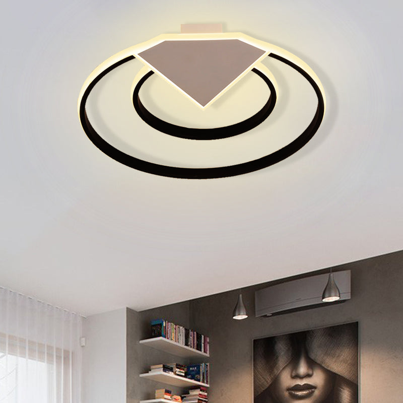 Double Ring Flush Mount Ceiling Light Warm/White Light Modern Metal Led Indoor Flush Lighting in Black, 19.5"/23.5" Wide Black 23.5" Clearhalo 'Ceiling Lights' 'Close To Ceiling Lights' 'Close to ceiling' 'Semi-flushmount' Lighting' 377558