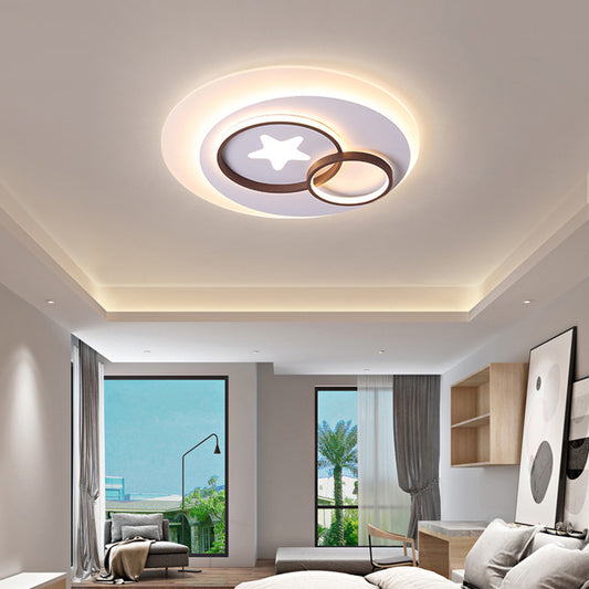 White Circles Flush Mount Lighting with Star Contemporary Led Indoor Flush Lamp in Warm/White, 16.5"/20.5"/24.5"/31" W White 16.5" Clearhalo 'Ceiling Lights' 'Close To Ceiling Lights' 'Close to ceiling' 'Flush mount' Lighting' 377571