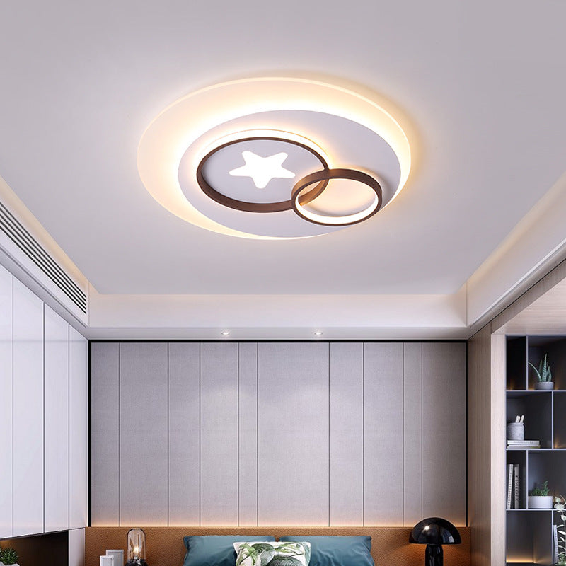 White Circles Flush Mount Lighting with Star Contemporary Led Indoor Flush Lamp in Warm/White, 16.5"/20.5"/24.5"/31" W White 24.5" Clearhalo 'Ceiling Lights' 'Close To Ceiling Lights' 'Close to ceiling' 'Flush mount' Lighting' 377579