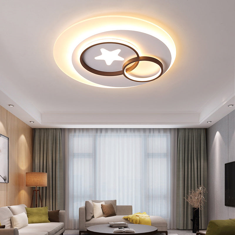 White Circles Flush Mount Lighting with Star Contemporary Led Indoor Flush Lamp in Warm/White, 16.5"/20.5"/24.5"/31" W White 31" Clearhalo 'Ceiling Lights' 'Close To Ceiling Lights' 'Close to ceiling' 'Flush mount' Lighting' 377582