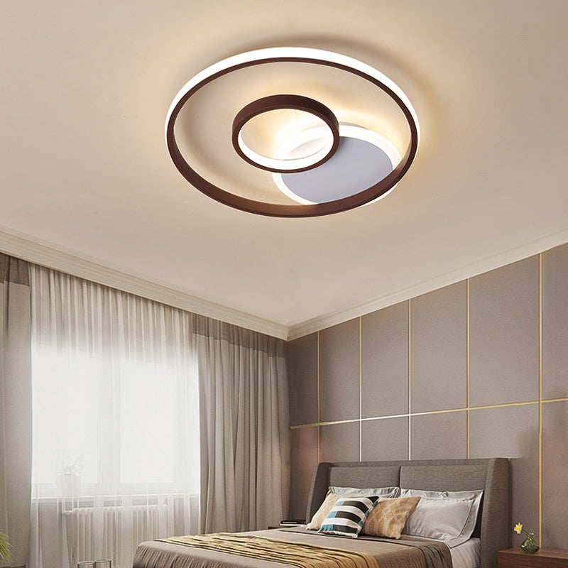 Brown Multi Ring Flush Light Fixture Minimalist Metal Led Flush Mount Ceiling Light in Warm/White, 16.5"/20.5"/24.5"/31" Wide Brown 16.5" Clearhalo 'Ceiling Lights' 'Close To Ceiling Lights' 'Close to ceiling' 'Flush mount' Lighting' 377604