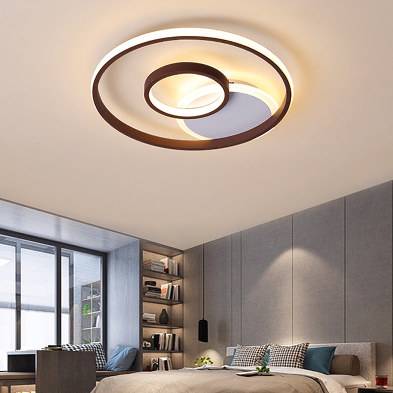 Brown Multi Ring Flush Light Fixture Minimalist Metal Led Flush Mount Ceiling Light in Warm/White, 16.5"/20.5"/24.5"/31" Wide Brown 20.5" Clearhalo 'Ceiling Lights' 'Close To Ceiling Lights' 'Close to ceiling' 'Flush mount' Lighting' 377608