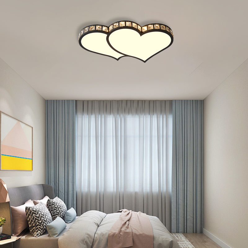 Modern Heart Flushmount with Crystal Accents and Frosted Diffuser Black/Gold Led Flush Ceiling Light in 3 Color/White Black Clearhalo 'Ceiling Lights' 'Close To Ceiling Lights' 'Close to ceiling' 'Flush mount' Lighting' 377725