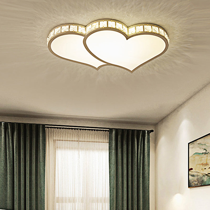 Modern Heart Flushmount with Crystal Accents and Frosted Diffuser Black/Gold Led Flush Ceiling Light in 3 Color/White Gold Clearhalo 'Ceiling Lights' 'Close To Ceiling Lights' 'Close to ceiling' 'Flush mount' Lighting' 377730