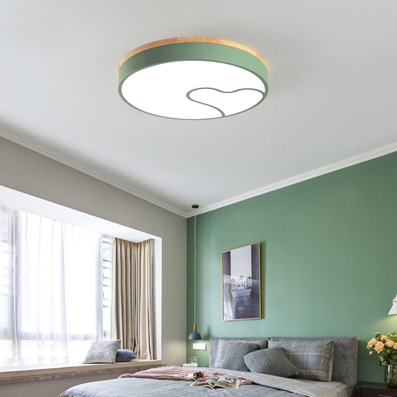 Led Nordic Flush Light with Metal Round Shade Green/Grey/White Ceiling Flush Lamp in Warm/White Green Clearhalo 'Ceiling Lights' 'Close To Ceiling Lights' 'Close to ceiling' 'Flush mount' Lighting' 377846