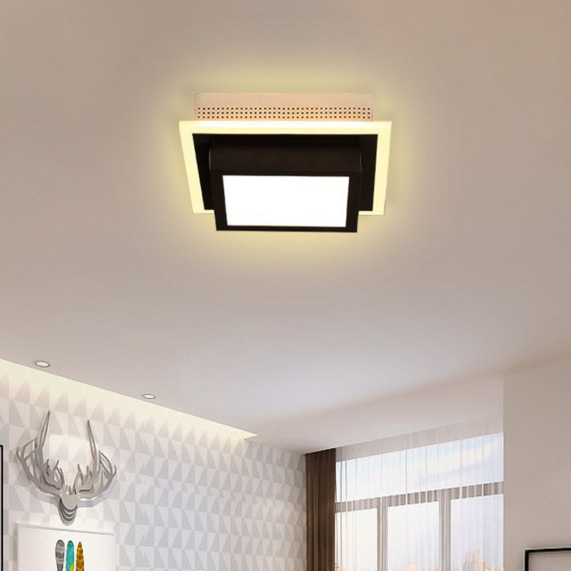 Acrylic Round/Square/Triangle Flush Ceiling Light Corridor Foyer Modern Style LED Ceiling Lamp in Black/White Black Square Clearhalo 'Ceiling Lights' 'Close To Ceiling Lights' 'Close to ceiling' 'Flush mount' Lighting' 377875