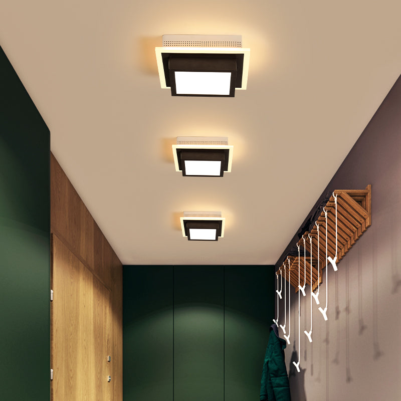 Acrylic Round/Square/Triangle Flush Ceiling Light Corridor Foyer Modern Style LED Ceiling Lamp in Black/White Clearhalo 'Ceiling Lights' 'Close To Ceiling Lights' 'Close to ceiling' 'Flush mount' Lighting' 377876