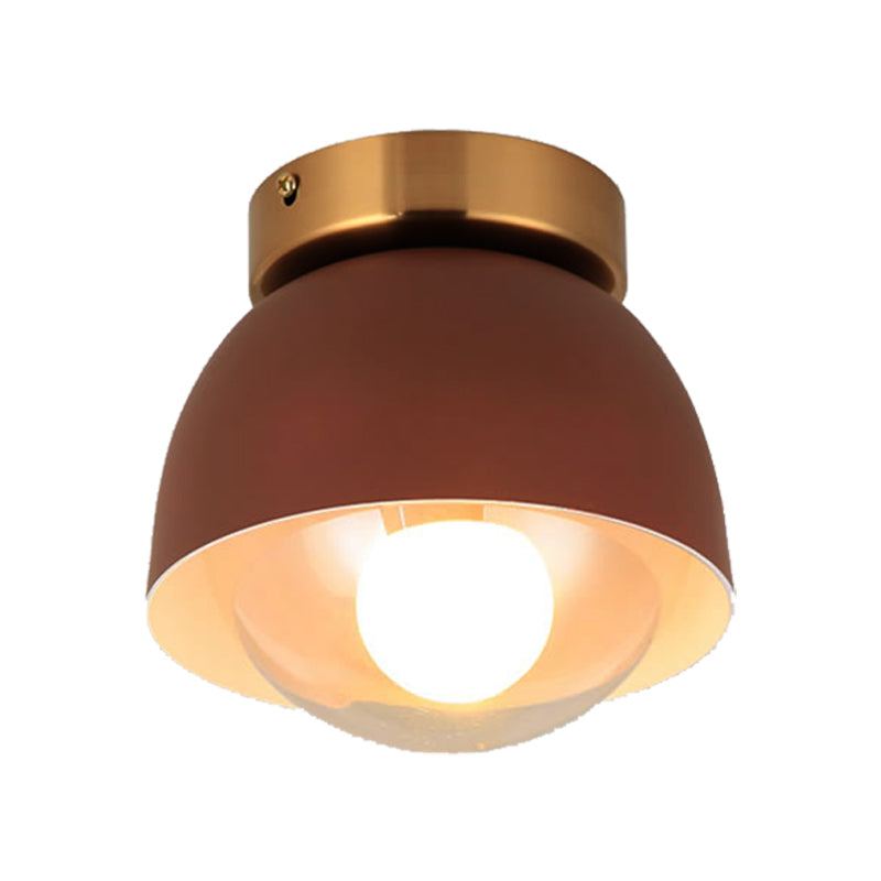 White/Pink/Yellow/Coffee Flush Mount Ceiling Light with Shade Modern Metal and Glass 1 Head Corridor Ceiling Light Fixture Clearhalo 'Ceiling Lights' 'Close To Ceiling Lights' 'Close to ceiling' 'Glass shade' 'Glass' 'Semi-flushmount' Lighting' 377884